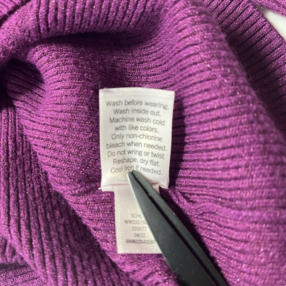 Nine West Womens Size Medium Sweater Purple Crew Neck Ribbed Metallic Fits Small - Picture 6 of 7